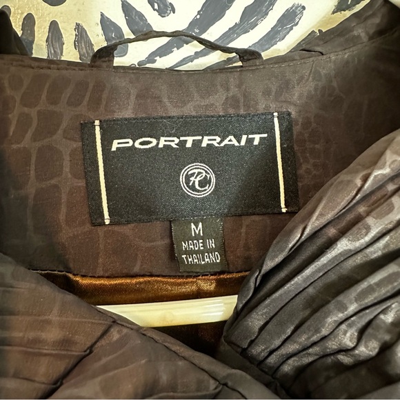 Vintage Portrait Button Front Oversized Hood Alligator Print Raincoat Jacket - Picture 10 of 16